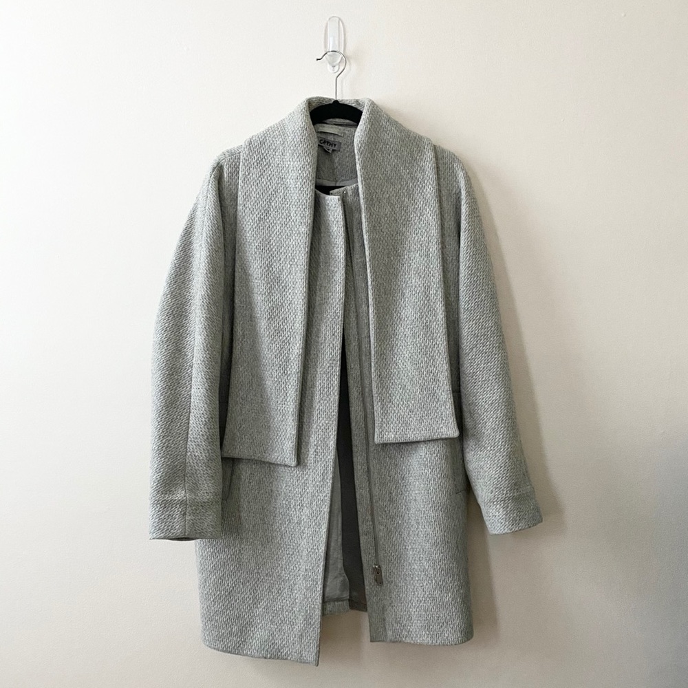 COS Light Grey Winter Cocoon Coat with Scarf Collar - Picture 2 of 4